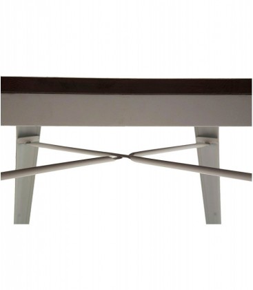 Tavolo rettangolare in metallo bianco con piano in legno