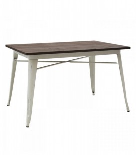 Tavolo metallo bianco con piano in legno