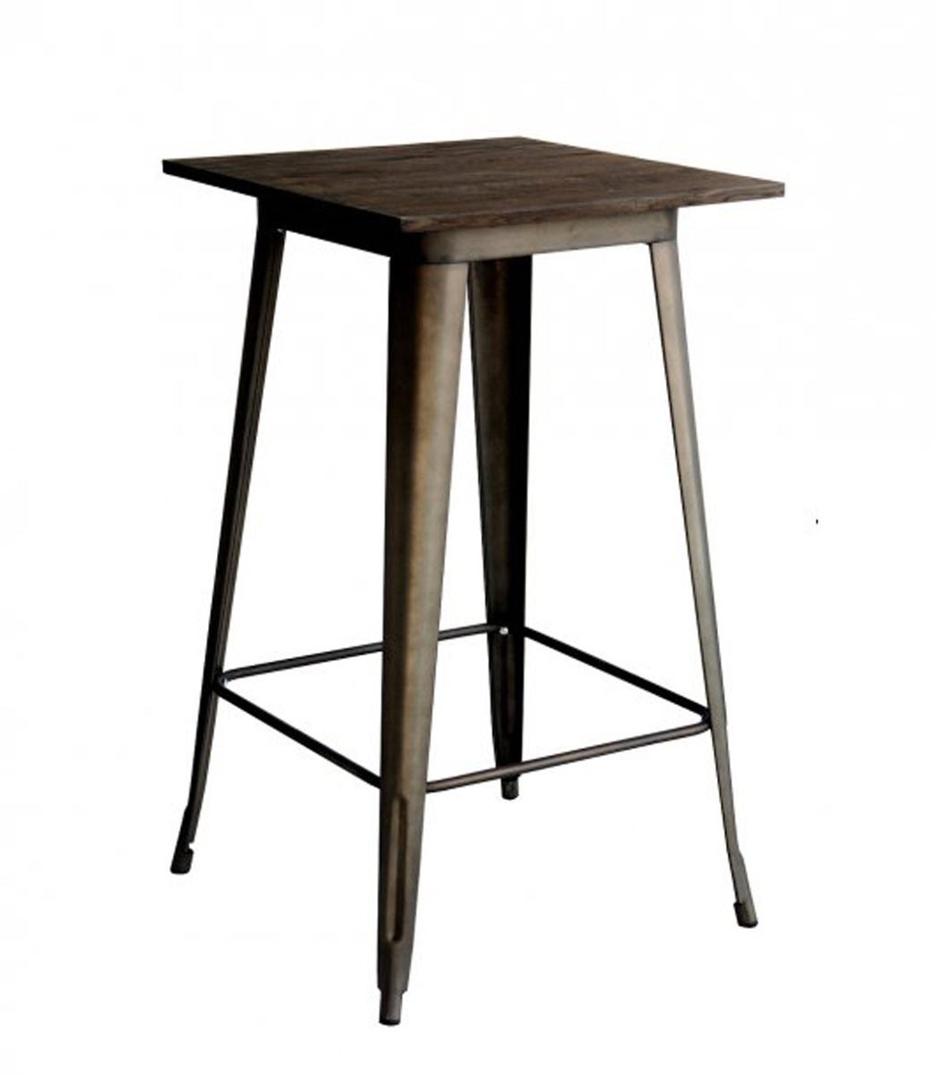 Tavolo in acciaio con piano legno alto Nero