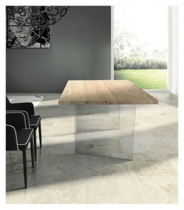 Tavolo moderno in Rovere con gambe in vetro