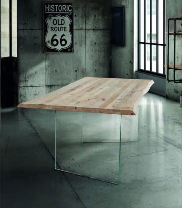 Tavolo moderno in Legno Massello con gambe in vetro