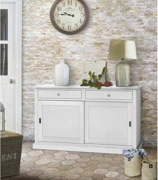 Credenza bianca 4 ante 2 cassetti in legno Triversa 90x180 cm