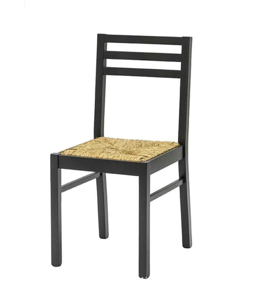 Sedia nera con seduta in paglia