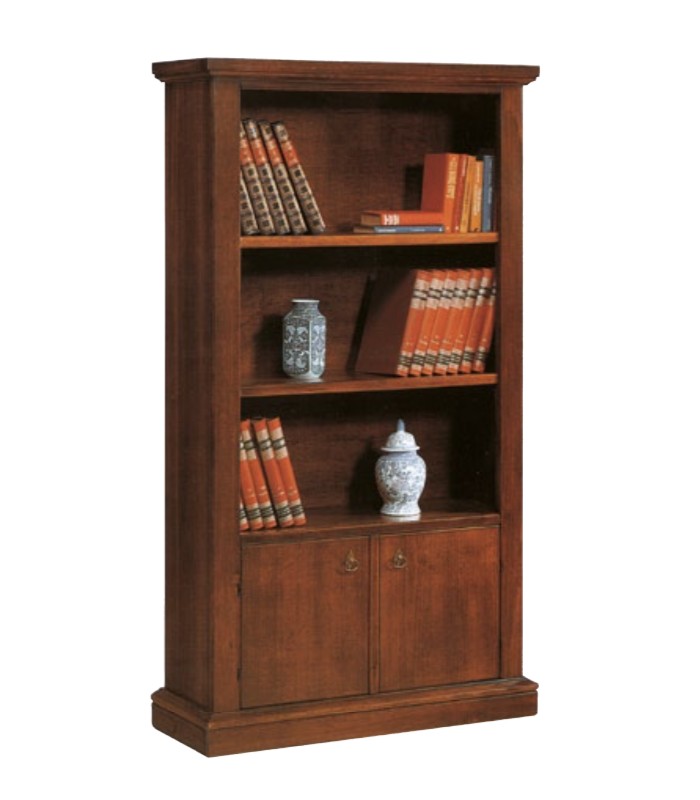 Libreria in legno classica aperta 3 ripiani 2 ante Noce 105 x 40 H. 185 cm  - Spazio Casa