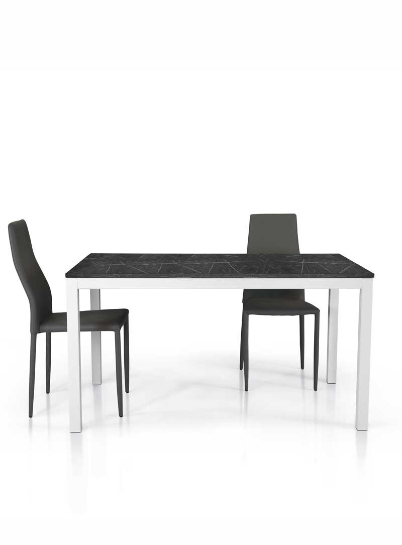 Tavolo Rettangolare Effetto Marmo Nero con Base Bianca