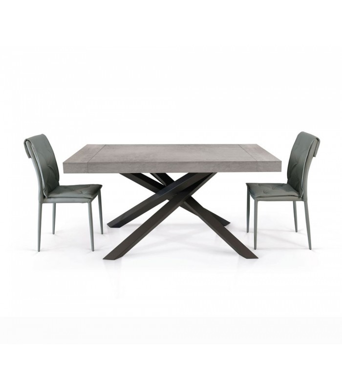 Tavolo da pranzo allungabile legno scuro, gambe incrociate nere L