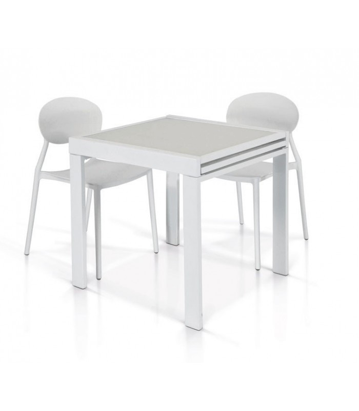 Tavolo Quadrato Allungabile con piano in vetro e base in metallo