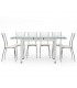 Set Tavolo bianco rettangolare allungabile in vetro + 4 Sedie in acciaio