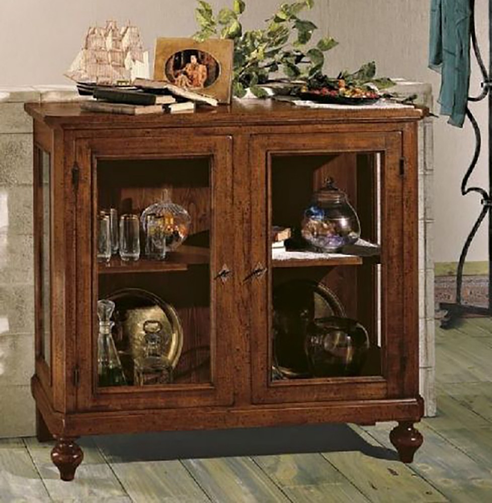 Mobiletto Vetrina in Legno Massiccio Noce Scuro