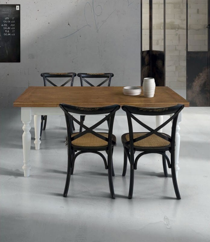 Tavolo Quadrato in Legno Provenzale Struttura Bianco Piano Rovere Piedi Torniti