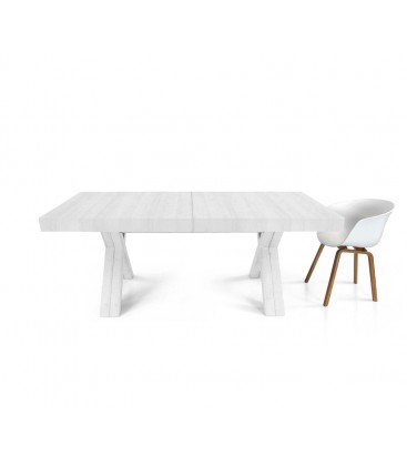 Tavolo rettangolare allungabile con gambe incrociate ad X Bianco Consumato