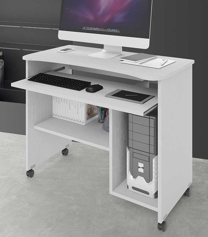 Scrivania Porta Computer con Ruote Bianco Frassinato