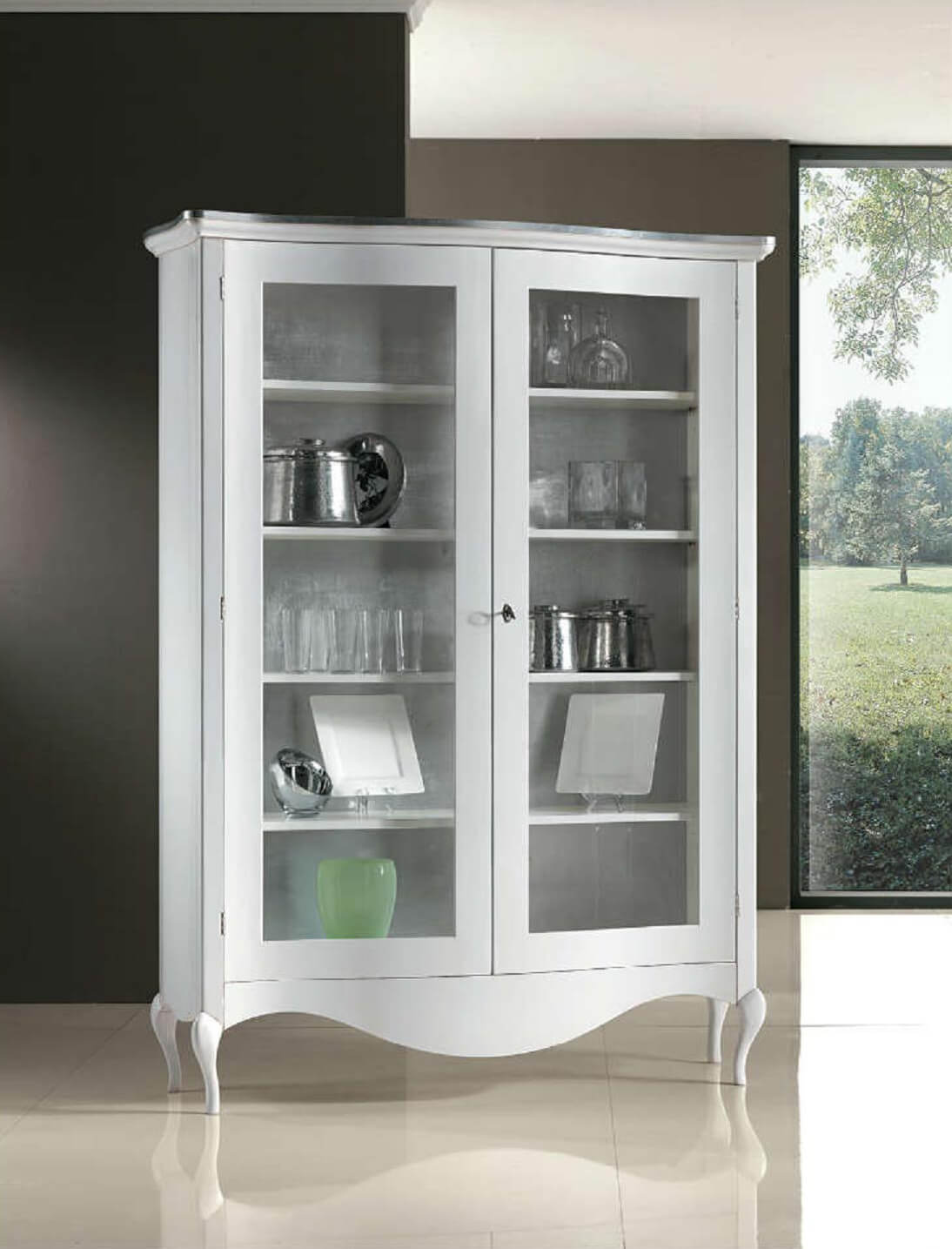 Bianco Spazio Casa Vetrinetta da Esposizione a 2 Ante in Legno